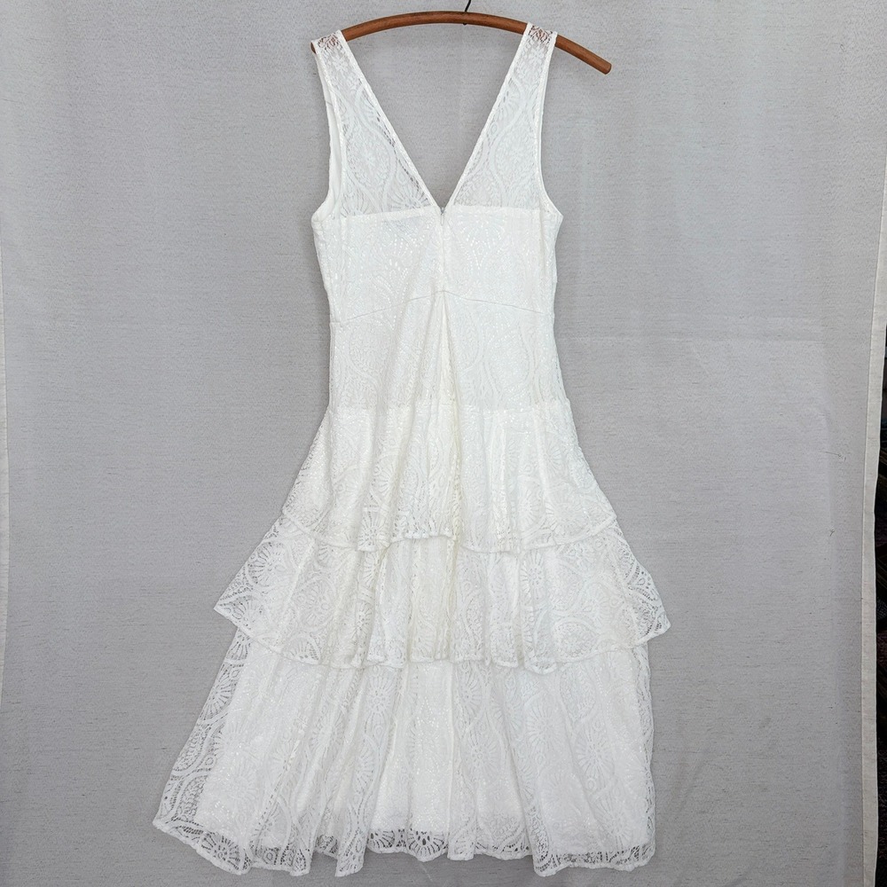 Lulus White‎ Lace Tiered Sleeveless Midi Dress L Unconventional Lace Bridal Boho - Picture 6 of 10